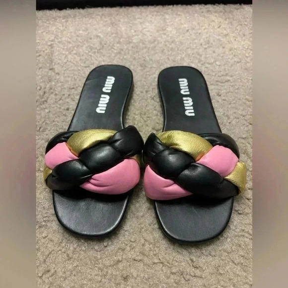 Miu Miu Women’s Calzature Donna Slip On Woven Slide Sandals - Picture 4 of 11